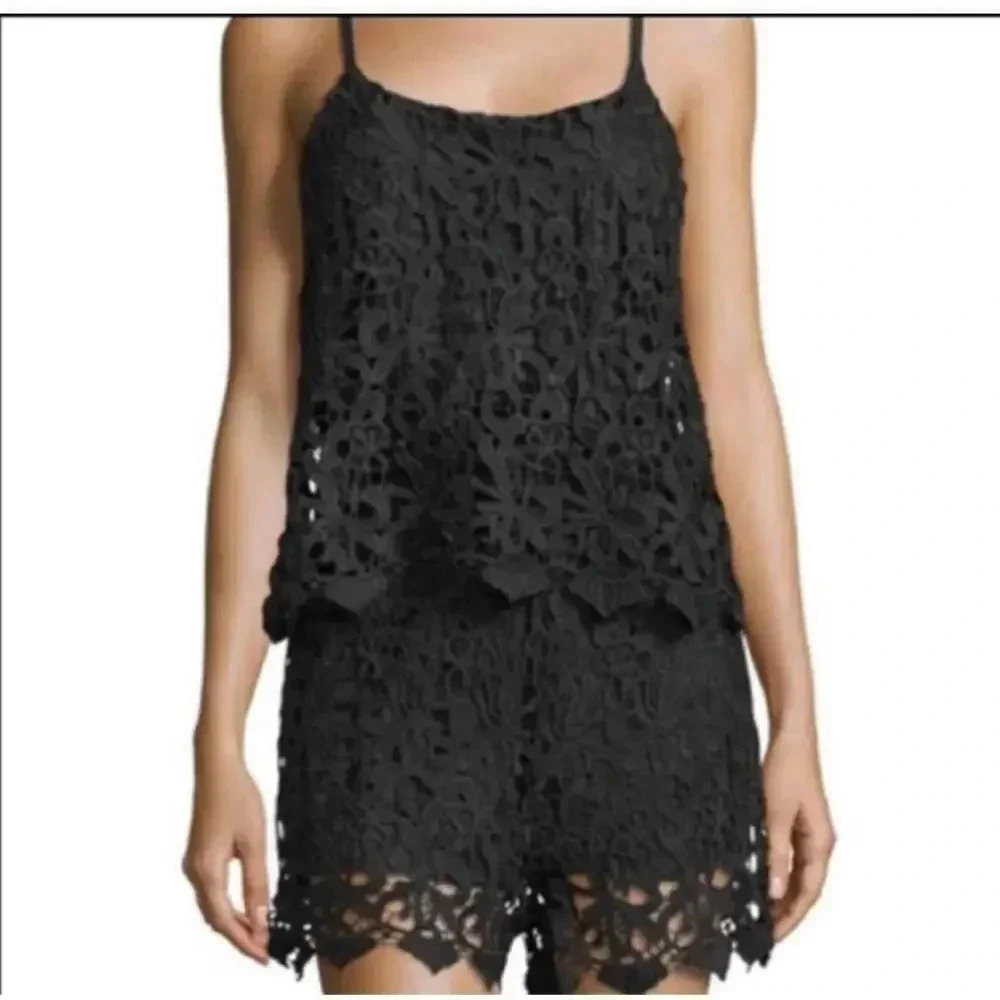 Romeo &‎ Juliet Couture Black Lace Romper Size S Shorts Crochet Summer EUC! 0153
